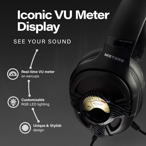 Meters Level-Up Gaming Headsets with RGB VU Virtual 7.1 Surround Sound, 50mm Drivers & Detachable Mic - USB Gaming Headphones Compatible with PC, Laptop & PS4 - Zero Latency (Carbon) in Kuwait