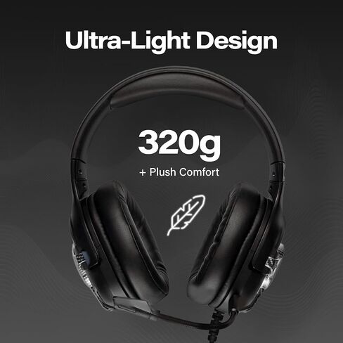 Meters Level-Up Gaming Headsets with RGB VU Virtual 7.1 Surround Sound, 50mm Drivers & Detachable Mic - USB Gaming Headphones Compatible with PC, Laptop & PS4 - Zero Latency (Carbon) in Kuwait