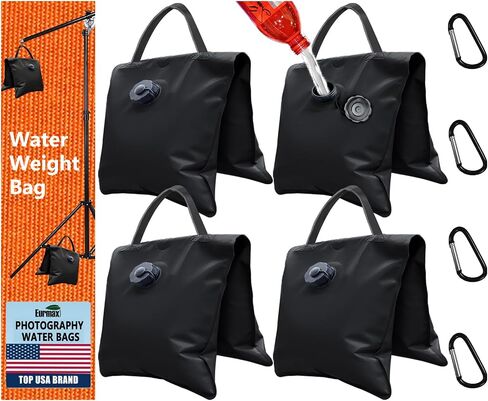 Eurmax USA 4-Pack Waterbag Weights,Photography Waterbags for Light Stands and Video Equipments,Heavy Duty Saddlebag for Backdrop Stand,Tripod,Canopy,Umbrella Base,Fishing Chair and Picnic Table(Black) in Kuwait