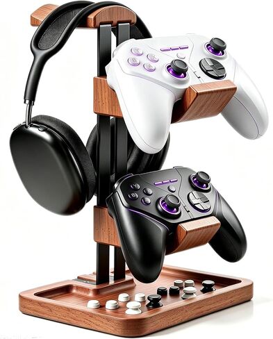 LOXP Walnut Headphone and Controller Stand, 2-in-1 Holder with Storage in Kuwait