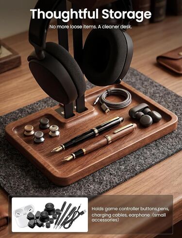 LOXP Walnut Headphone and Controller Stand, 2-in-1 Holder with Storage in Kuwait
