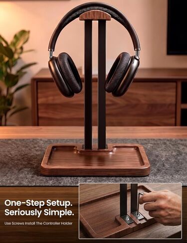 LOXP Walnut Headphone and Controller Stand, 2-in-1 Holder with Storage in Kuwait