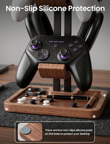 LOXP Walnut Headphone and Controller Stand, 2-in-1 Holder with Storage in Kuwait