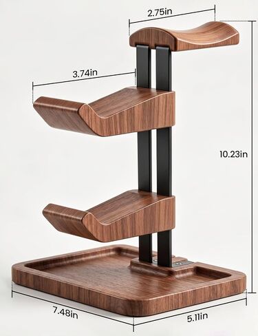 LOXP Walnut Headphone and Controller Stand, 2-in-1 Holder with Storage in Kuwait