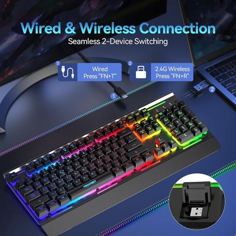TECKNET Wireless Gaming Keyboard, 4000mAh Rechargeable Keyboard in Kuwait