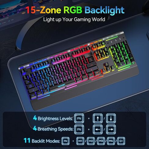 TECKNET Wireless Gaming Keyboard, 4000mAh Rechargeable Keyboard in Kuwait