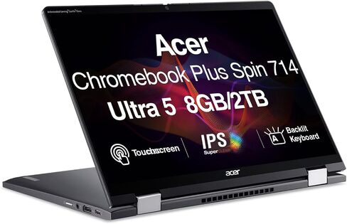 Acer Chromebook Plus Spin 714 AI Powered 2-in-1 14.0" Touchscreen IPS WUXGA Display (Intel Ultra 5 115U, Intel Graphics, 8GB LPDDR5, 512GB PCIe SSD, QHD Webcam, Backlit KB, 2 Thunderbolt 4, Chrome OS) in Kuwait