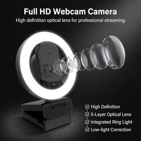 4K Ultra HD Webcam with Microphone, 3-Color Fill Light & Privacy Cover, 90° Wide Angle AutoFocus Webcam with Tripod & USB C Adapter, Plug & Play for PC/Laptop/Zoom/Streaming/Gaming (Black) in Kuwait