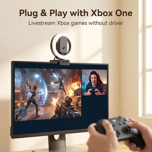 4K Ultra HD Webcam with Microphone, 3-Color Fill Light & Privacy Cover, 90° Wide Angle AutoFocus Webcam with Tripod & USB C Adapter, Plug & Play for PC/Laptop/Zoom/Streaming/Gaming (Black) in Kuwait