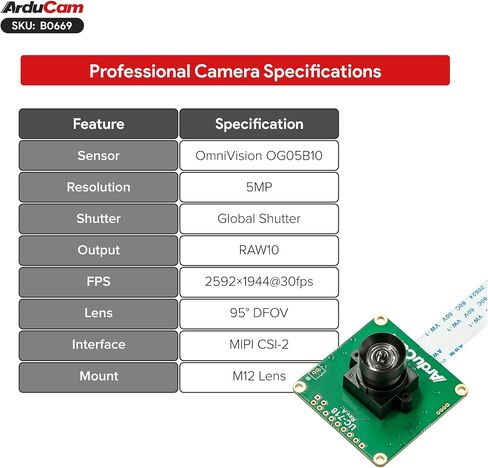 Arducam 5MP OG05B10 Global Shutter Raspberry Pi Camera Module in Kuwait