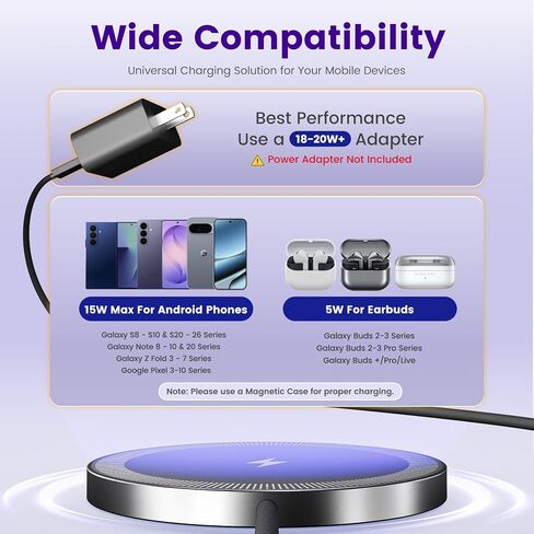 Wireless Charger for Samsung & Android, 15W Magnetic Fast Charging Pad in Kuwait