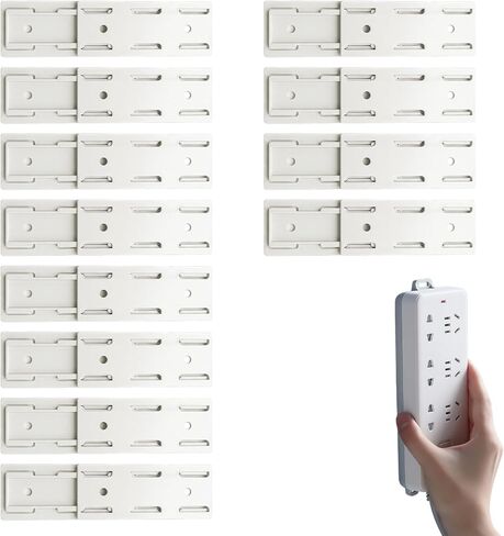 12 Pack Self Adhesive Power Strip Holder, Punch-Free Socket Wall Mount, Surge Protector Fixator with Cable Management Clips for Home, Office & Kitchen (White) in Kuwait