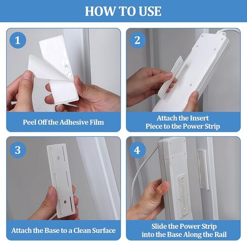 12 Pack Self Adhesive Power Strip Holder, Punch-Free Socket Wall Mount, Surge Protector Fixator with Cable Management Clips for Home, Office & Kitchen (White) in Kuwait