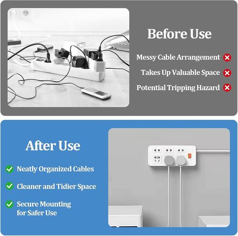 12 Pack Self Adhesive Power Strip Holder, Punch-Free Socket Wall Mount, Surge Protector Fixator with Cable Management Clips for Home, Office & Kitchen (White) in Kuwait