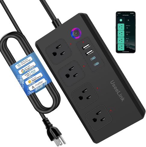 Matter Smart Power Strip,Works with Apple HomeKit, Siri, Alexa, Google Assistant, with 4 Individually Controlled AC Outlets & 2 USB 2 Type-C Ports, Multi-Plug Extender for Home Office-Black in Kuwait