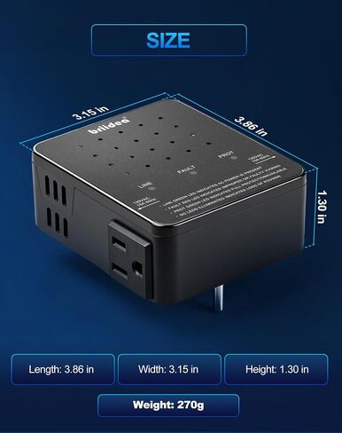 Briidea 2 Outlet Surge Protector - 1410 Joules Wall Tap with EMI/RFI Noise Filter, 15A Circuit Breaker, Outlet Extender for TV, Computer, Router, Gaming Console & Home Electronics in Kuwait