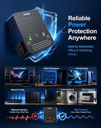 Briidea 2 Outlet Surge Protector - 1410 Joules Wall Tap with EMI/RFI Noise Filter, 15A Circuit Breaker, Outlet Extender for TV, Computer, Router, Gaming Console & Home Electronics in Kuwait