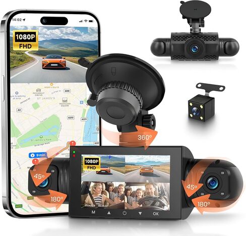 Rimoody 4-Channel 360° Dash Cam, 1080P Full HD Car DVR WiFi App Control in Kuwait