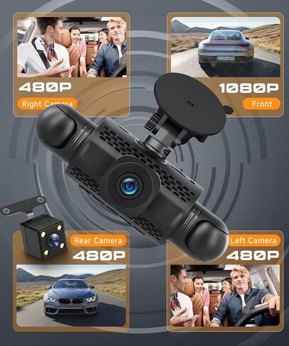 Rimoody 4-Channel 360° Dash Cam, 1080P Full HD Car DVR WiFi App Control in Kuwait