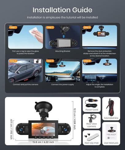 Rimoody 4-Channel 360° Dash Cam, 1080P Full HD Car DVR WiFi App Control in Kuwait