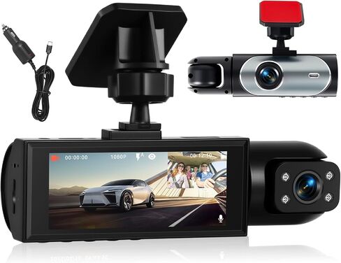 Front and Inside Dual Dash Cam for Cars with 64GB Card, 3.16 inch IPS Screen 1080P Dash Camera for Cars Infrared Night Vision,Loop Recording,G-Sensor,24H Park Monitor,Wide Angle Inside Car Camera in Kuwait