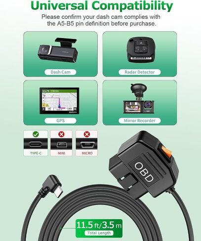 OBD2 Power Cable for Dash Cam OBD Hardwire Kit USB Type C with Parking Mode in Kuwait