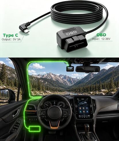 OBD2 Power Cable for Dash Cam OBD Hardwire Kit USB Type C with Parking Mode in Kuwait