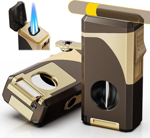6-in-1 Multi-Tool Butane Torch Lighter, Built-in V & Straight Cutter, Windproof Triple Jet Flame, Holder, Punch, Draw Enhancer - Refillable Cool Lighters Gift Box, Gifts for Men, Candle, Outdoors in Kuwait