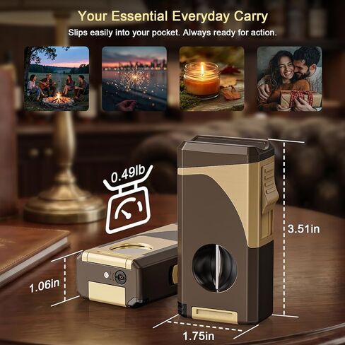 6-in-1 Multi-Tool Butane Torch Lighter, Built-in V & Straight Cutter, Windproof Triple Jet Flame, Holder, Punch, Draw Enhancer - Refillable Cool Lighters Gift Box, Gifts for Men, Candle, Outdoors in Kuwait