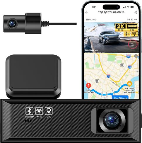 Miofive Mini 2 Dual Dash Cam for Cars - 2K Front + 1080P Rear Dash Camera in Kuwait