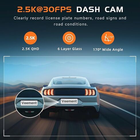 Dash Cam 2.5K Dash Camera for Cars, V200 WiFi Dash Cam Front, Wireless Dashcam with App, WDR Night Vision, G-Sensor Dash Camera, 24H Parking Mode, Loop Recording, Support 256GB Max in Kuwait