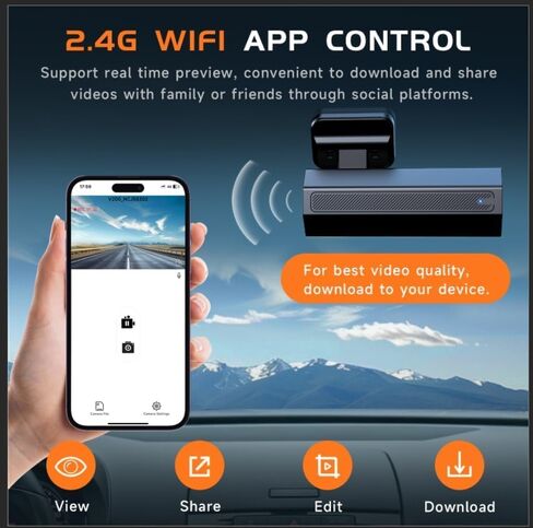 Dash Cam 2.5K Dash Camera for Cars, V200 WiFi Dash Cam Front, Wireless Dashcam with App, WDR Night Vision, G-Sensor Dash Camera, 24H Parking Mode, Loop Recording, Support 256GB Max in Kuwait