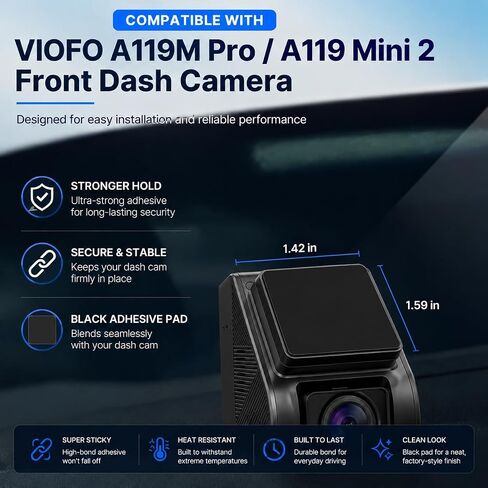 4-Pack Black High-Bond Adhesive Pads & 4 Electrostatic Films Compatible with VIOFO A119 Mini 2 & A119M Pro Dash Cam in Kuwait