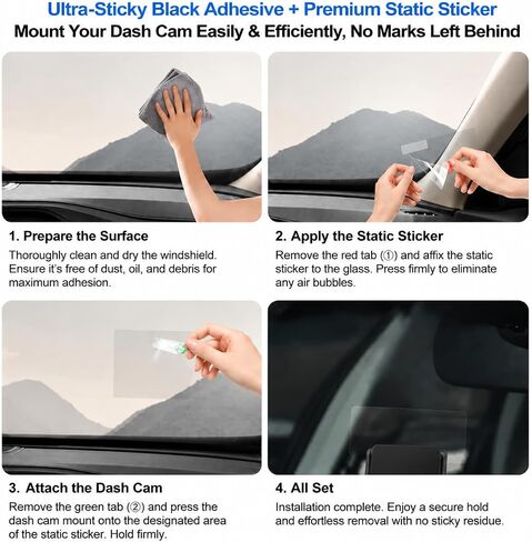 4-Pack Black High-Bond Adhesive Pads & 4 Electrostatic Films Compatible with VIOFO A119 Mini 2 & A119M Pro Dash Cam in Kuwait