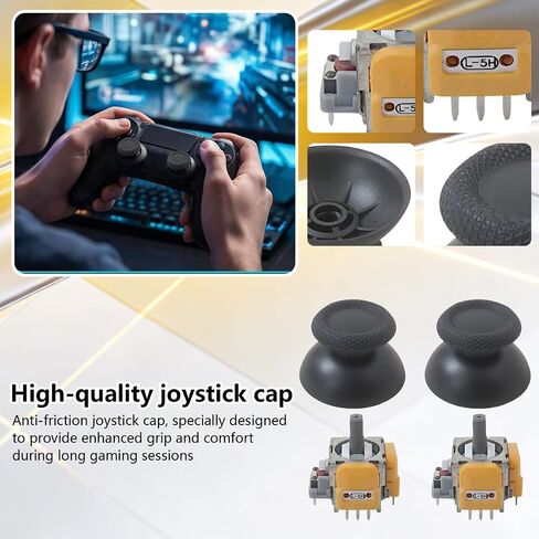 JURENGUDF Advanced Anti-Drift Hall Effect Joystick Repl. Kit for PS4 DualShock and for PS5 DualSense Controllers - Includes Stick Caps, Requires Soldering in Kuwait