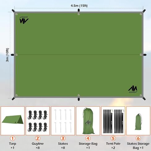 AYAMAYA Waterproof Camping Tarp with Poles Heavy Duty, 10x 15FT Extra Large in Kuwait