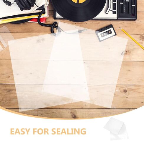 HEMOTON 50pcs Vinyl Record Sleeves Self-Adhesive Design for Vinyl Record Protection Sturdy Plastic Outer Sleeves and Album Cover Preservation in Kuwait