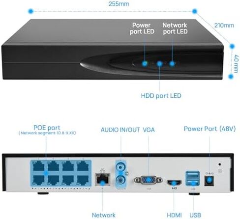 VIKYLIN 【Plug & Play 4K 8CH PoE NVR Recorder and 1pcs 8MP PTZ IP POE Camera Outdoor, Pan Tilt 18x Optical Zoom, Auto Tracking PTZ Camera in Kuwait