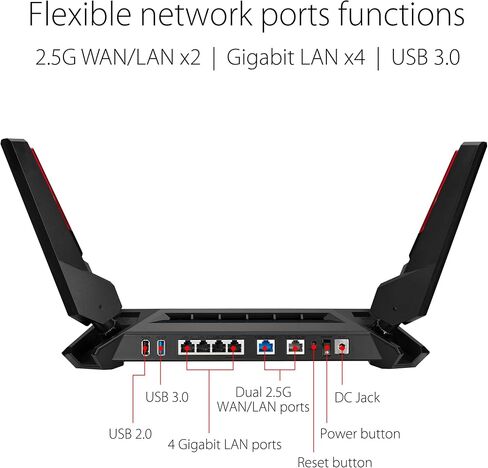 ASUS ROG Rapture WiFi 6 AX Gaming Router (GT-AX6000) - Dual Band 2.5G WAN/LAN Ports(Renewed) in Kuwait