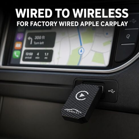 Wireless Adapter Compatible with Apple CarPlay, for Vehicles with Factory Wired CarPlay, Plug and Play, Auto Connection, USB-A to USB-C Adapter Included-Black in Kuwait