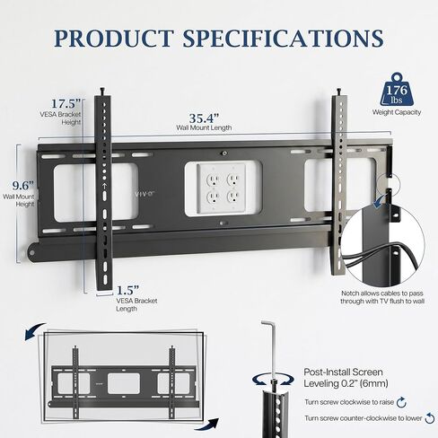 VIVO PRO Heavy-Duty Premium Fixed TV Wall Mount for Flat and Curved Screens 43 to 75 inches, Max VESA 800x400mm, Holds up to 176 lbs, Black, PRO-TVWM95F in Kuwait