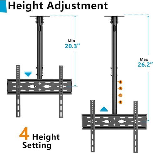 TV Ceiling Mount for 26-68 inch Flat Screen Fits Most LCD LED OLED TVs Monitor Pole Mount up to 99lbs Max VESA 400x400mm Hanging TV Mount Adjustable Ceiling Television Bracket in Kuwait