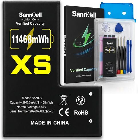 Upgraded High Capacity Battery for iPhone Xs Replacement, 11468mWh 0 Cycle A1920 A2097 A2098 A2099 A2100 Model, Ultra Long Lasting Li-ion Battery with Full Repair Tool Kit in Kuwait