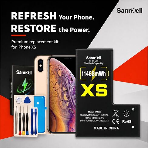 Upgraded High Capacity Battery for iPhone Xs Replacement, 11468mWh 0 Cycle A1920 A2097 A2098 A2099 A2100 Model, Ultra Long Lasting Li-ion Battery with Full Repair Tool Kit in Kuwait