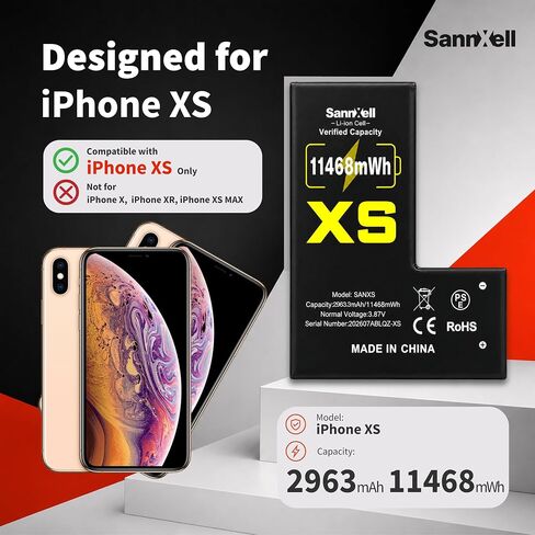 Upgraded High Capacity Battery for iPhone Xs Replacement, 11468mWh 0 Cycle A1920 A2097 A2098 A2099 A2100 Model, Ultra Long Lasting Li-ion Battery with Full Repair Tool Kit in Kuwait