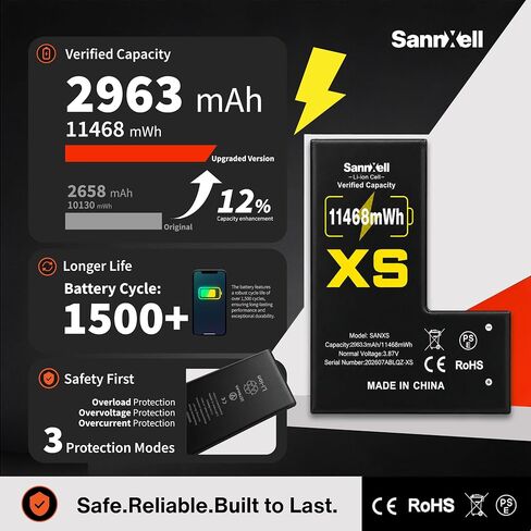 Upgraded High Capacity Battery for iPhone Xs Replacement, 11468mWh 0 Cycle A1920 A2097 A2098 A2099 A2100 Model, Ultra Long Lasting Li-ion Battery with Full Repair Tool Kit in Kuwait
