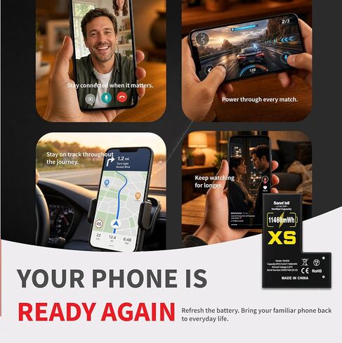 Upgraded High Capacity Battery for iPhone Xs Replacement, 11468mWh 0 Cycle A1920 A2097 A2098 A2099 A2100 Model, Ultra Long Lasting Li-ion Battery with Full Repair Tool Kit in Kuwait