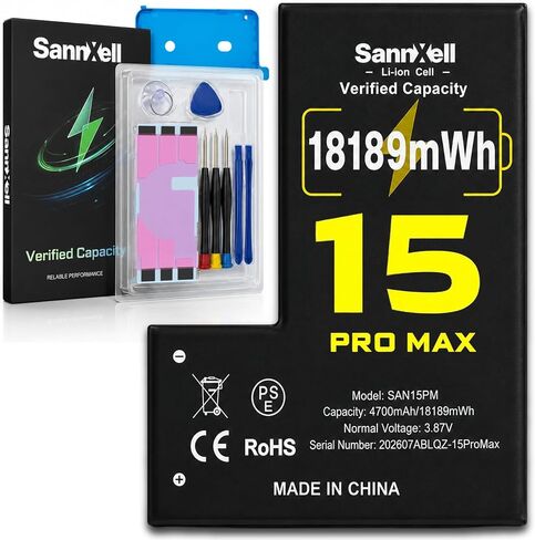 Upgraded High Capacity 18189mWh 0 Cycle Replacement Battery for iPhone 15 Pro Max, Ultra Long Lasting iPhone Battery Replacement A2849, A3105, A3106, A3108 Model with Full Repair Tool Kit in Kuwait