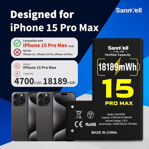 Upgraded High Capacity 18189mWh 0 Cycle Replacement Battery for iPhone 15 Pro Max, Ultra Long Lasting iPhone Battery Replacement A2849, A3105, A3106, A3108 Model with Full Repair Tool Kit in Kuwait