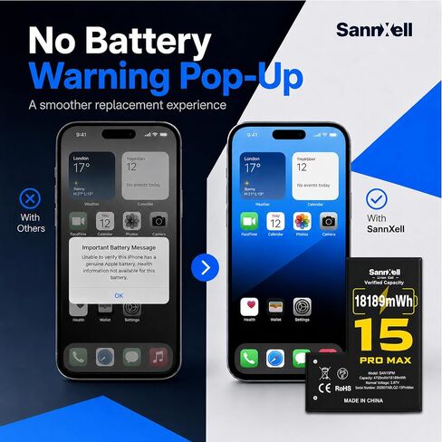 Upgraded High Capacity 18189mWh 0 Cycle Replacement Battery for iPhone 15 Pro Max, Ultra Long Lasting iPhone Battery Replacement A2849, A3105, A3106, A3108 Model with Full Repair Tool Kit in Kuwait